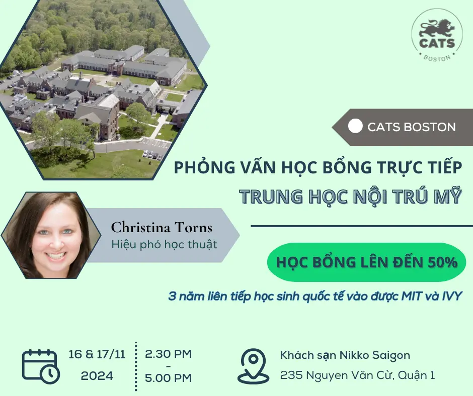 DU HỌC MỸ: PHỎNG VẤN VÀ NHẬN TRỰC TIẾP HỌC BỔNG TỚI 50% TỪ CATS BOSTON