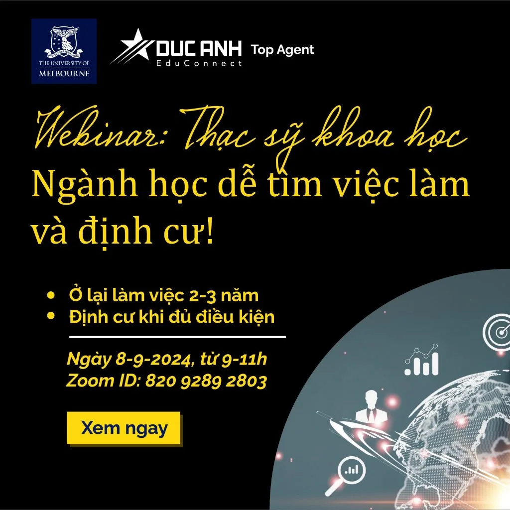 Webinar: Học Thạc sỹ tại Úc- Top ngành học có cơ hội việc làm cao