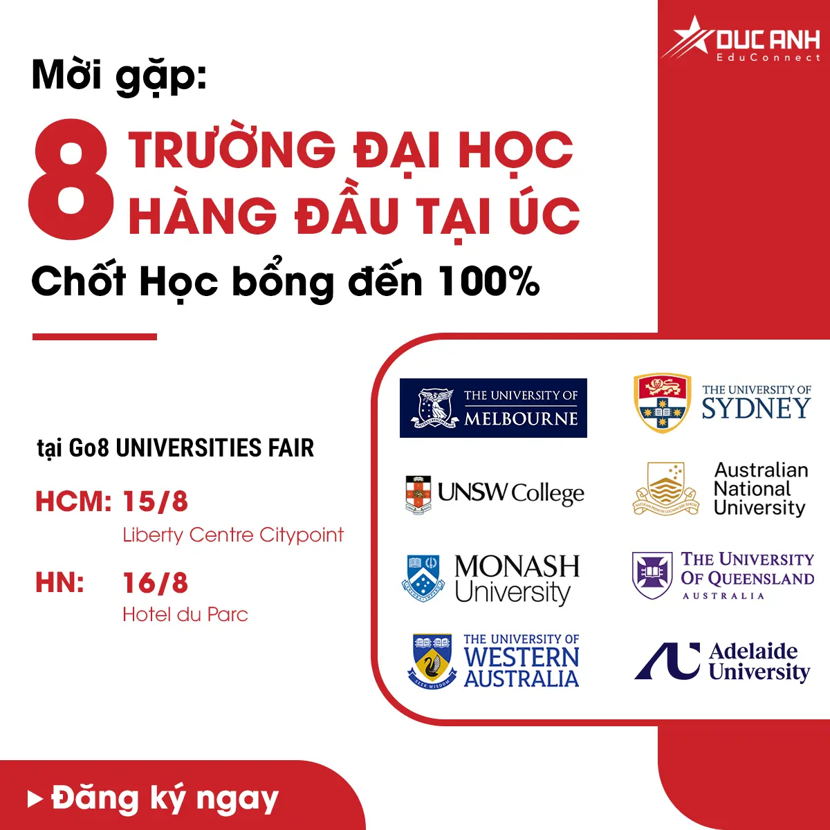 Go8 UNIVERSITIES FAIR 2026:  Gặp gỡ trực tiếp 8 Đại học danh giá nhất nước Úc