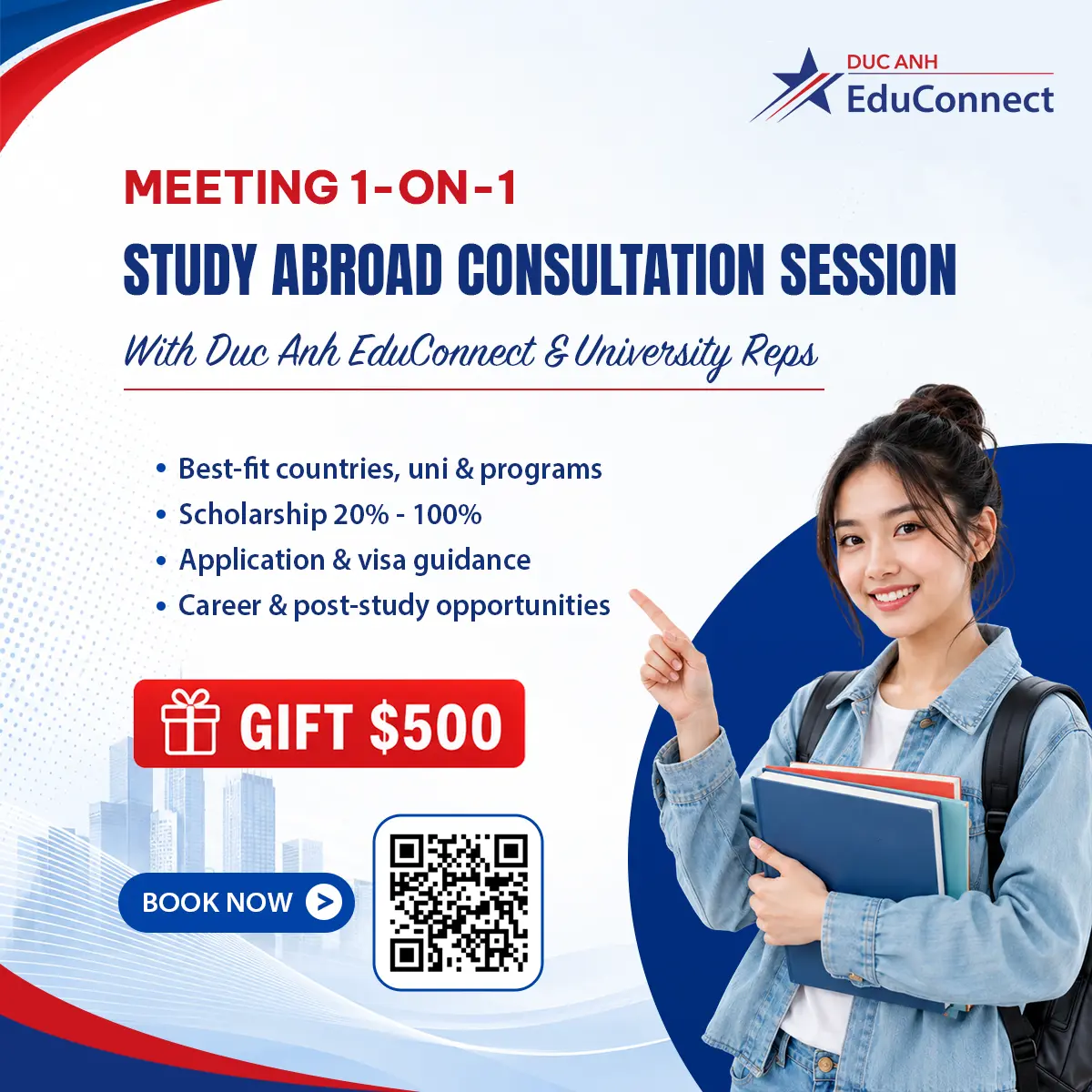 ជួបពិគ្រោះយោបល់ 1-on-1 អំពីការសិក្សានៅបរទេស ជាមួយតំណាងសាកលវិទ្យាល័យ និងអ្នកប្រឹក្សាអប់រំ!